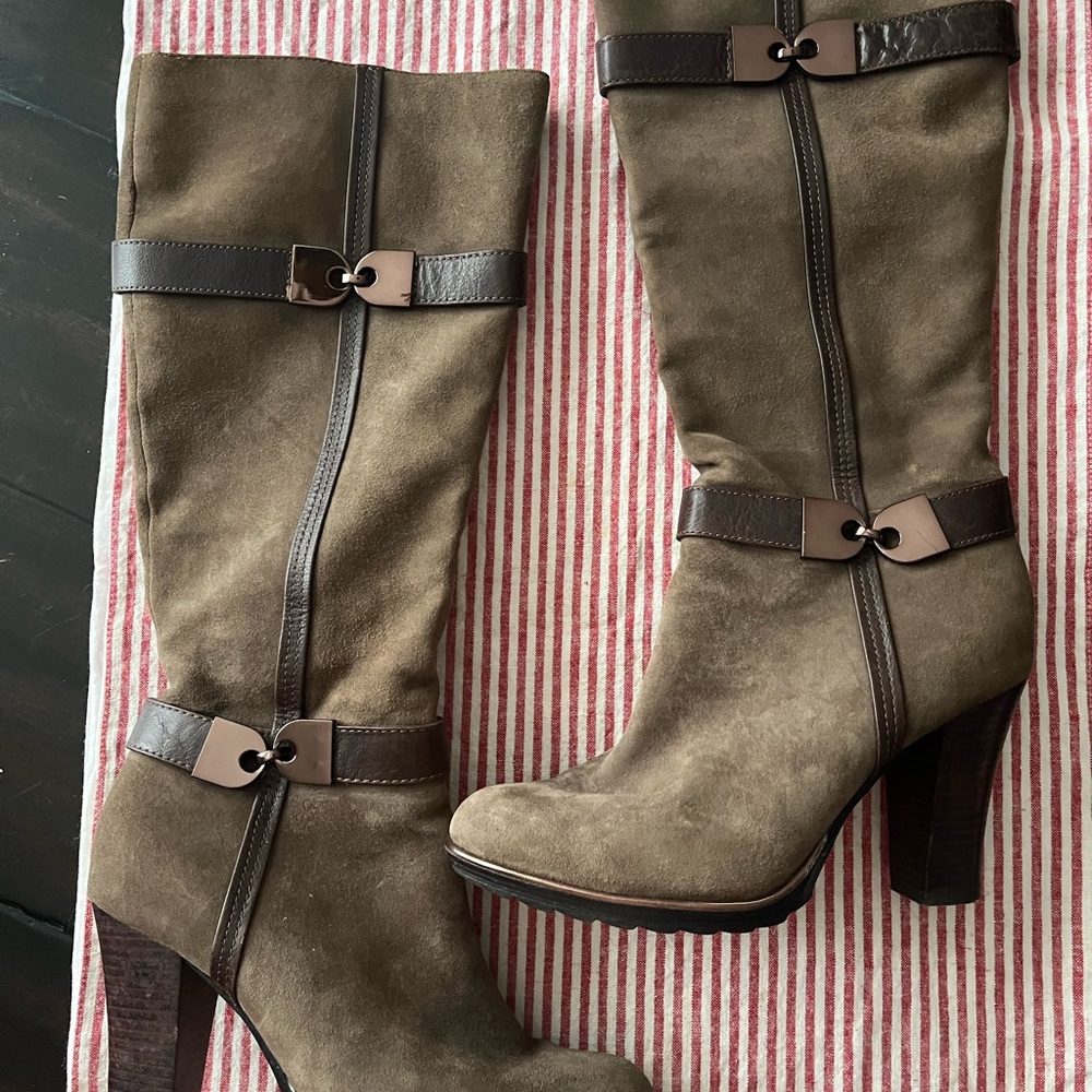 Sofft Taupe and Dark Brown Heeled Boots
